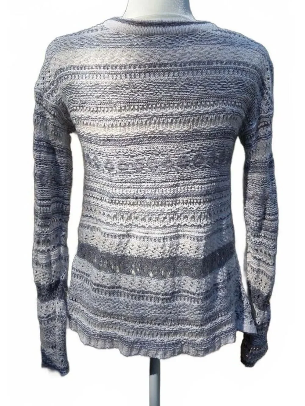 Free People Grey White Fair Isle Knit Open Cardigan Sweater Lagenlook Cottage